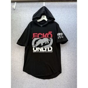 Ecko Untld. Big Rhino BLK T-Shirt W/hood Size Men's Large